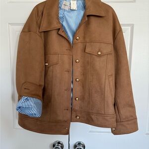 Maeve Brown Shirt Jacket with Gold Accents